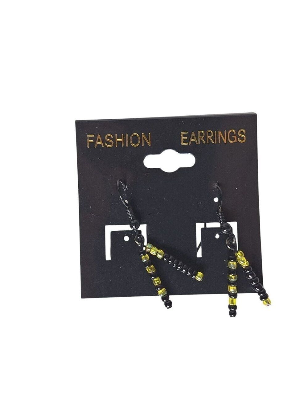 Black Yellow Seed Bead Tassel Drop Earrings